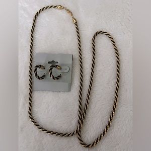 Vintage Trifari Gold-Tone Rope Chain w Matching Earrings Set